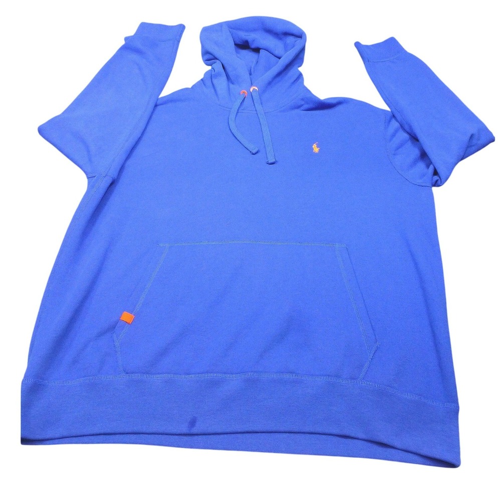 Polo Ralph Lauren Performance Hoodie Mens XXL Blue Orange Pony Fleece Sweatshirt